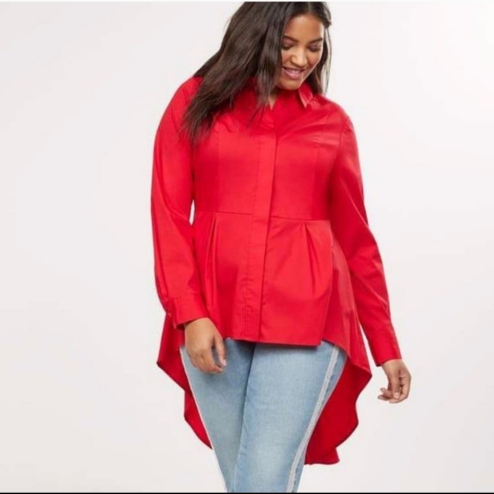 New Lane Bryant Red Hi-Lo Hem Button Down Tunic Top 20